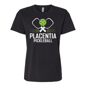 Placentia Pickleball Ball and Paddle Womens T-Shirt